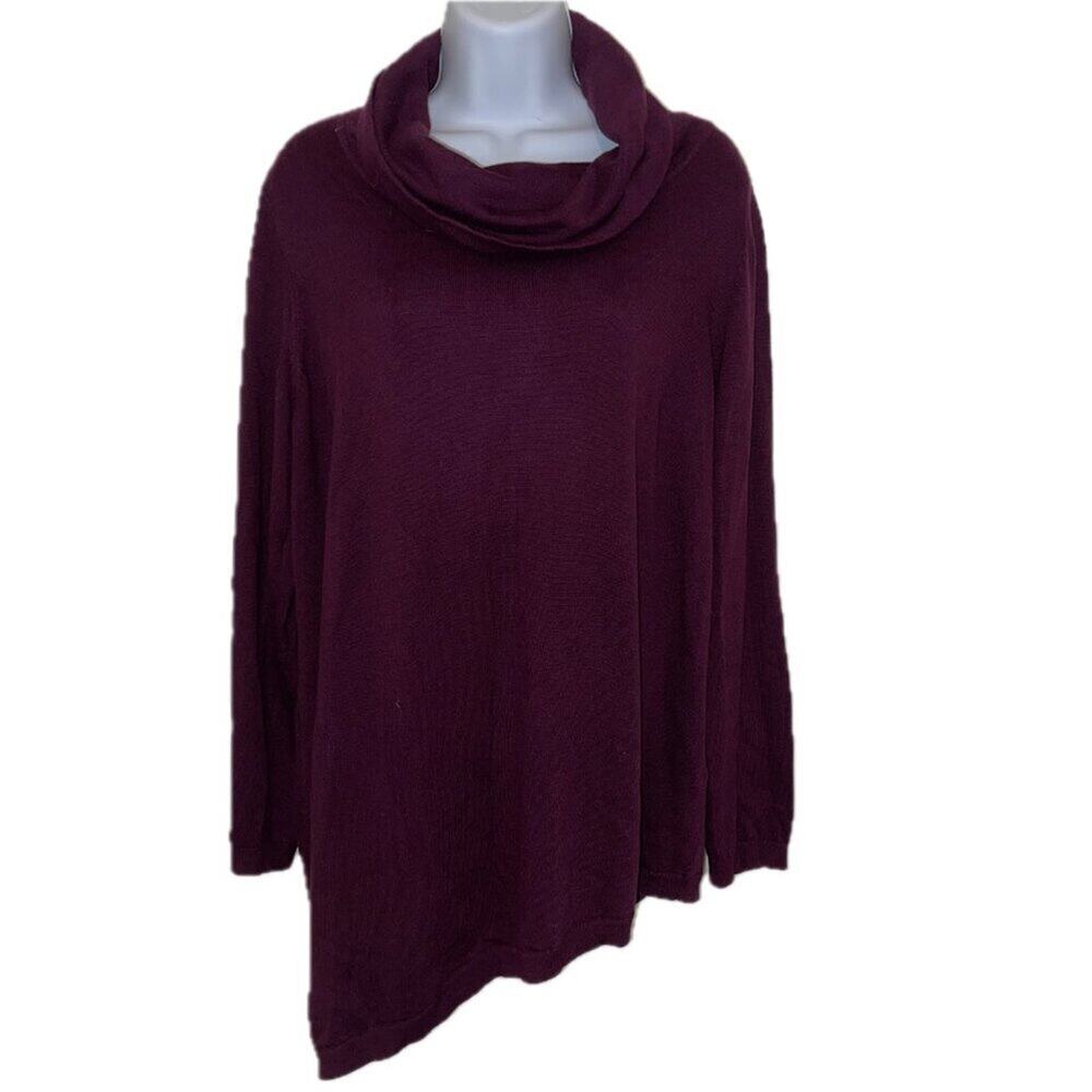 Chico’s Plum Purple Asymmetrical Cowl Neck Sweater Tunic Size 3 (XL/16)